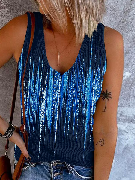 

Ombre V Neck Tight Vacation Tank Top, Blue, Tanks & Camis