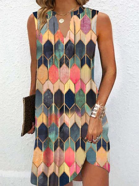 

Casual Regular Fit V Neck Geometric Dress, Rose red, Dresses