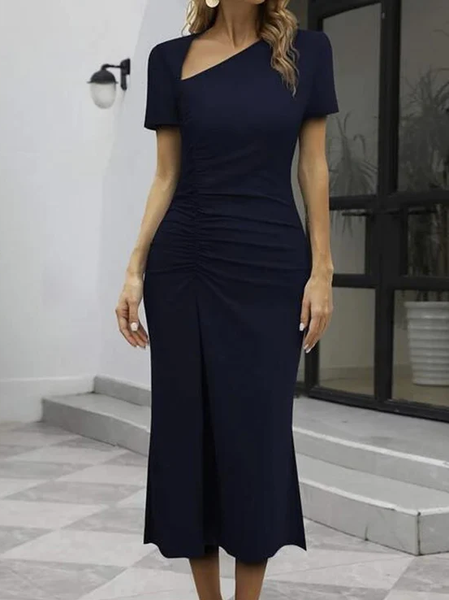 

Casual Plain Loose Asymmetrical Dress, Blue purple, Dresses