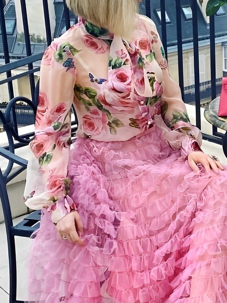 

Floral Elegant Regular Fit Blouse, Pink, Blouses and Shirts