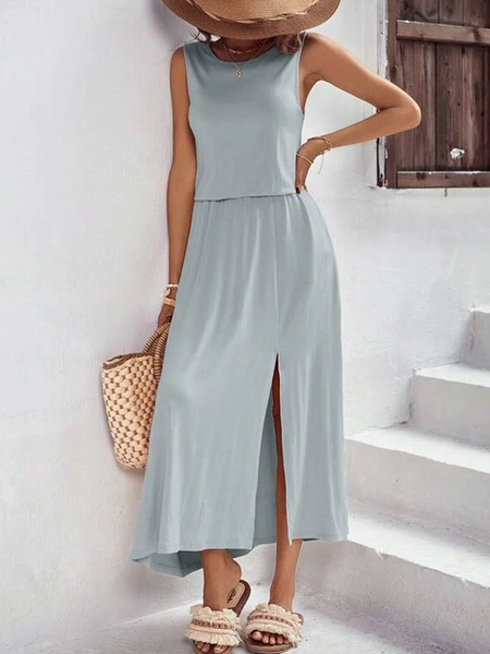 

Jersey Loose Casual Crew Neck Dress, Gray, Dresses