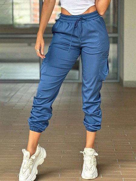 

Daily Casual Plain Regular Fit Cargo Pants, Blue, Pants