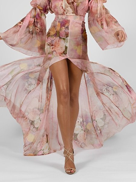 

Vacation Regular Fit Floral Maxi Skirt, Pink, Skirts
