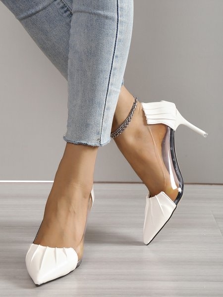 

Transparent Stitching White Leather Folds Sexy Stiletto High Heels, Wedding Acc