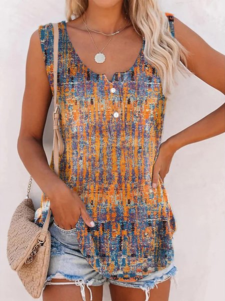 

Ethnic Vintage Loose Tank Top, Orange, Tanks & Camis