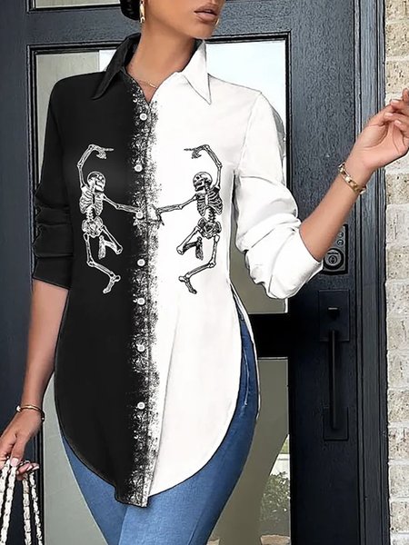 

Regular Fit Urban Shirt Collar Plain Blouse, Black-white, Blouses and Shirts