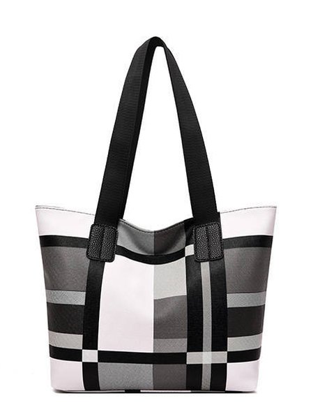 

Casual Leather Contrast Check Tote Shoulder Bag Daily Urban, Black, Bags