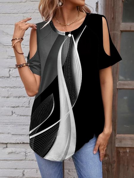 

Black And White Colorblock Casual T-Shirt, Tops