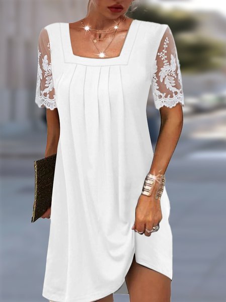 

Simple Loose Lace Plain Dress, White, Dresses