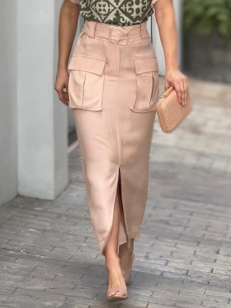 

Loose Lightweight Plain Urban Maxi Skirt, As picture, Skirts