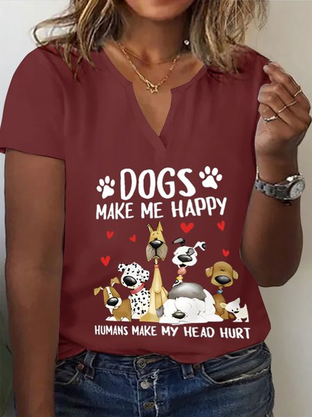 

Plus Size Jersey Casual Half Open Collar Dog Shirt, Red, Shirts & Blouses