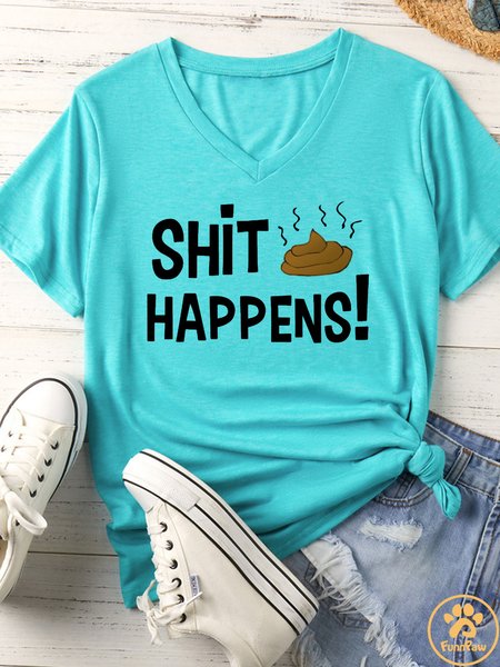 

Women's Shit Happens Matching V Neck T-Shirt, Lightgreen, T-shirts