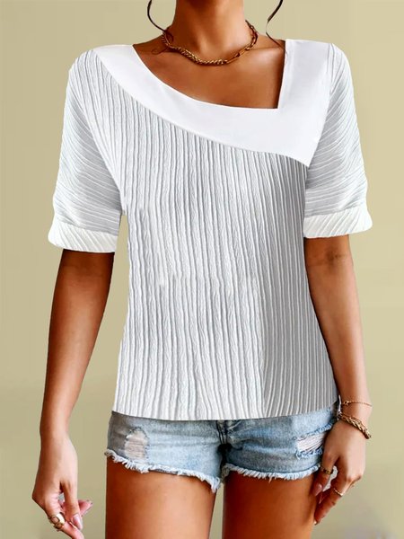 

Women Casual Asymmetrical Neck Short Sleeve Summer T-shirt, White, Tees & T-shirts