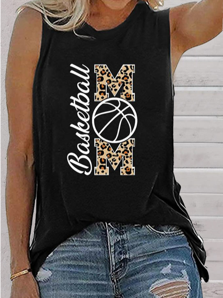 

Text Letters Casual Crew Neck Tank Top, Black, Tanks & Camis