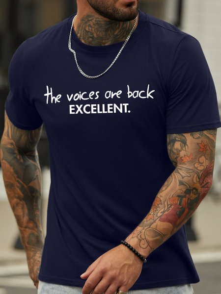 

The Voices Are Back Excellent Casual Loose Text Letters Crew Neck T-Shirt, Purplish blue, T-shirts