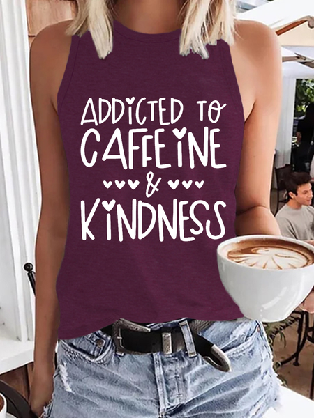 

Women’s Addicted to Coffee and Kindness Text Letters Casual Tank Top, Wine red, Tank Tops