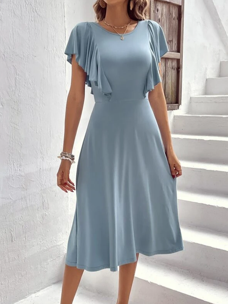 

Casual Loose Plain Crew Neck Dress, Blue, Dresses