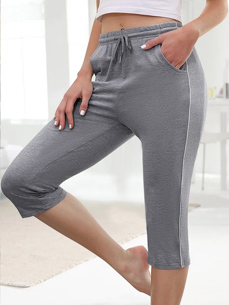 

Casual Loose Plain Drawstring Pants, Gray, Pants