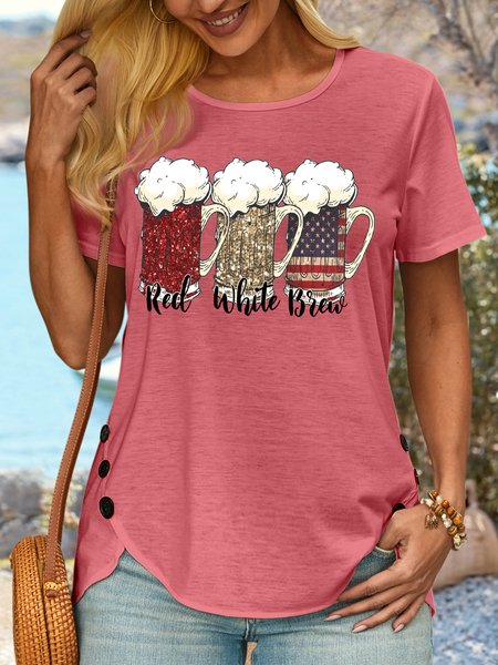 

Women's Red White Brew Patriotic Beer 4th Of July Casual T-Shirt, Pink, T-shirts