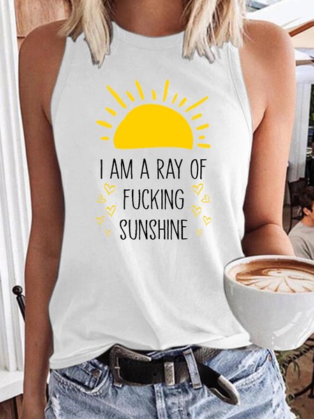 

Women's I'm A Ray Of Sunshine Crew Neck Casual Tank Top, White, Tank Tops