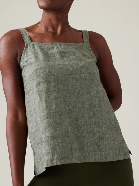 

Casual Linen Plain Square Neck Tank Top, Deep gray, Tanks & Camis