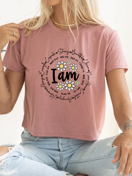 

Women's I Am Inspiration Casual Daisy Crop Top T-Shirt, Pink, T-shirts