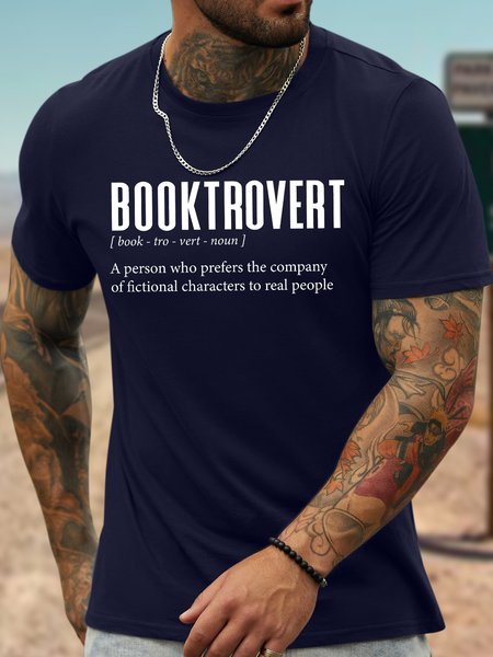 

Men's Booktrovert A Person Who Prefers The Company Of Fictional Characters To Real People Funny Graphic Printing Cotton Casual Loose Text Letters T-Shirt, Purplish blue, T-shirts