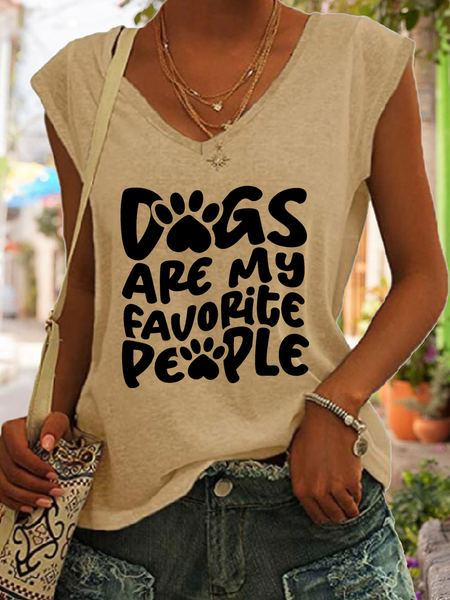 

Women's Dogs Are My Favorite People Cotton-Blend Simple Tank Top, Khaki, Tank Tops