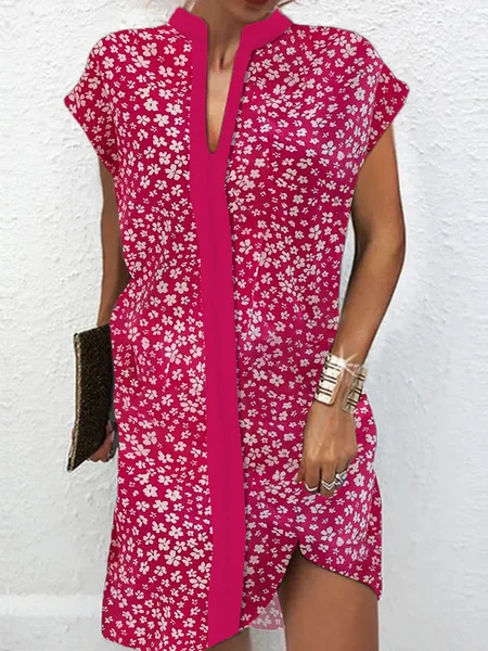 

Loose Casual Stand Collar Floral Dress, Rose red, Dresses