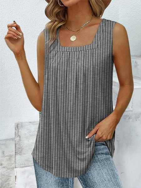 

Knitted Casual Striped Square Neck Tank Top, Gray, Tanks & Camis