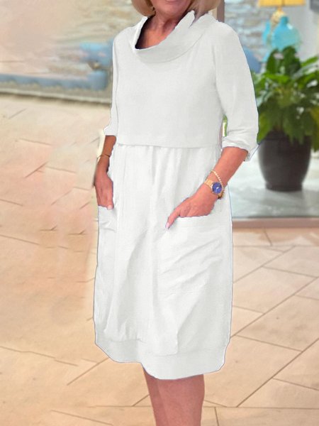 

women's linen boutique Linen Crew Neck Dress, Light blue, Mini Dresses