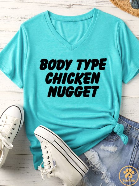 

Women's Body Type Chicken Nugget Matching V Neck T-Shirt, Lightgreen, T-shirts