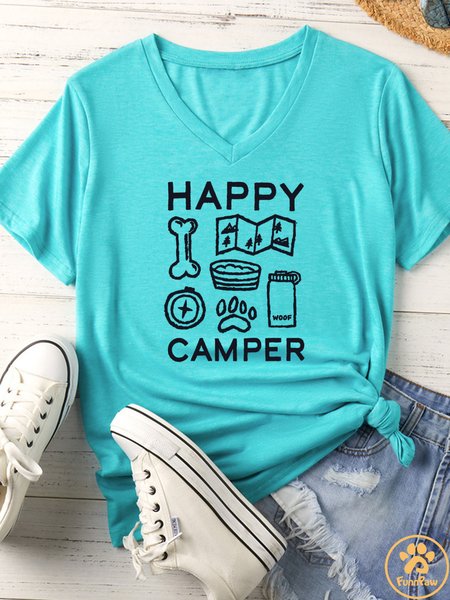 

Women's Happy Camper Matching V Neck T-Shirt, Lightgreen, T-shirts