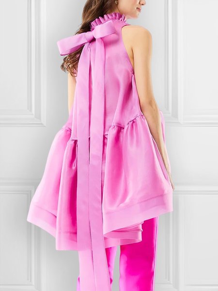 

Loose Plain Vacation Sleeveless Shirt, Pink, Blouses and Shirts
