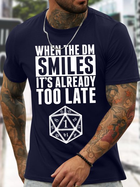 

Men's When The DM Smiles It'S Already Too Late Funny Graphic Printing Cotton Casual Crew Neck T-Shirt, Purplish blue, T-shirts