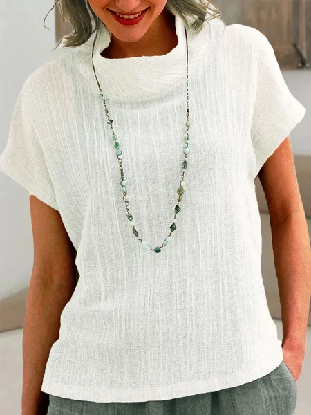 

Plain Summer Loose Short Sleeve Tunic Top, White, Tunics