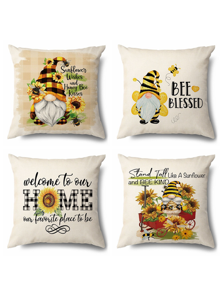 

18x18 Set of 4 Cushion Pillow Covers,Sunflower Throw Pillow Covers, As picture, Pillow Covers
