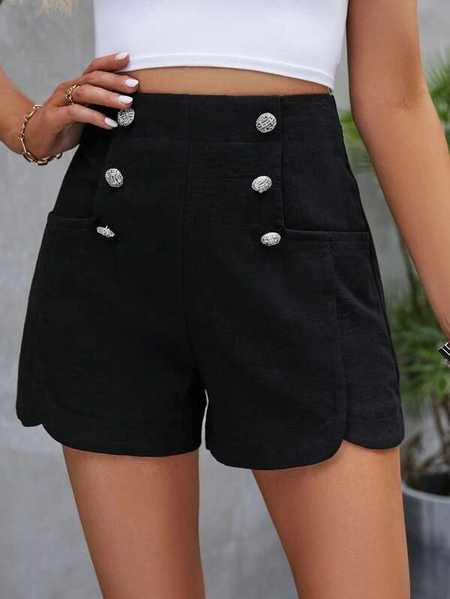 

Buckle Casual Loose Shorts, Black, Shorts