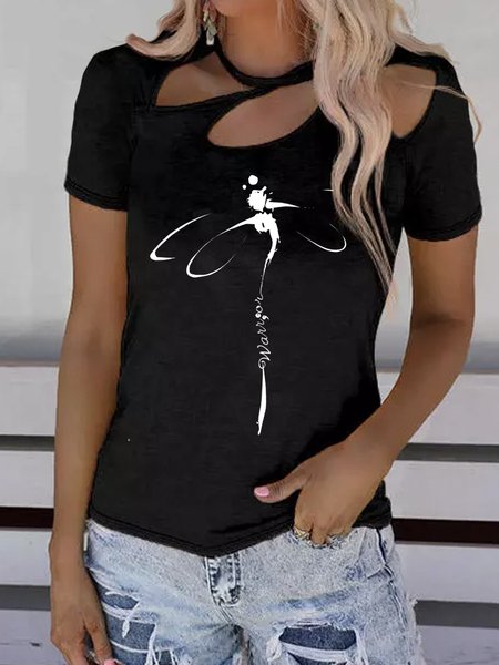 

Casual Loose Cut-Outs Jersey Blouse, Black, Blouses