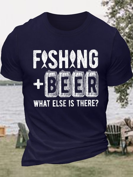 

Men's Fishing Beer What Else Is There Funny Graphic Printing Cotton Crew Neck Casual Text Letters T-Shirt, Purplish blue, T-shirts