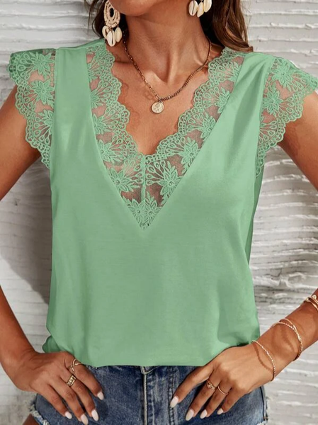 

Plain Casual Lace Edge Tank Top, Green, Tanks & Camis