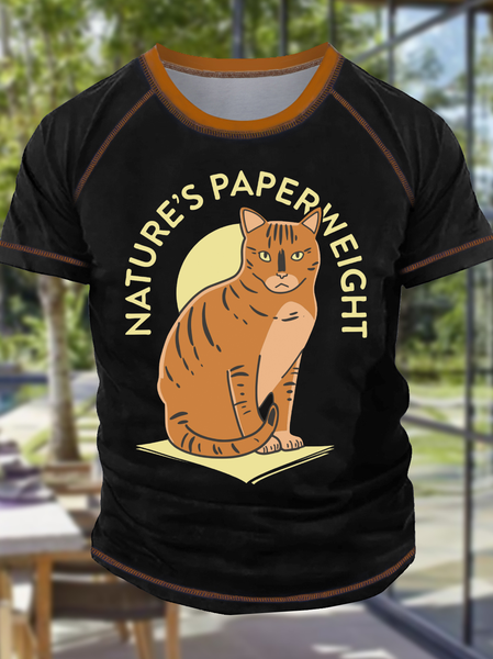 

Men's Nature's Paper Weight Funny Graphic Printing Casual Crew Neck Text Letters Regular Fit T-Shirt, Black, T-shirts