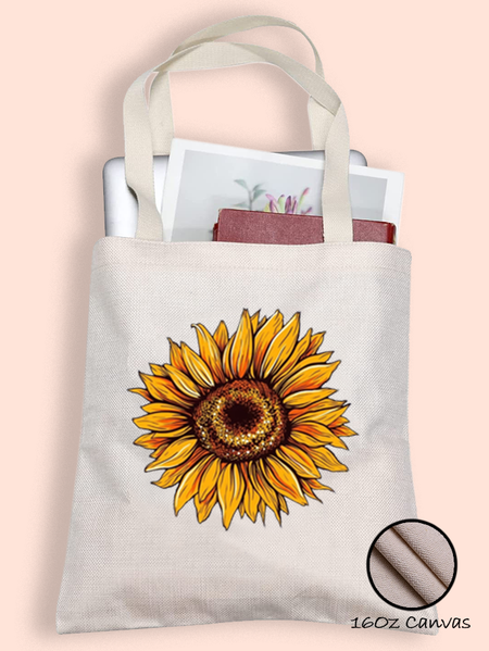 

Womens Sunflower Flower Print Garden Casual Shopping Tote, White, Bags