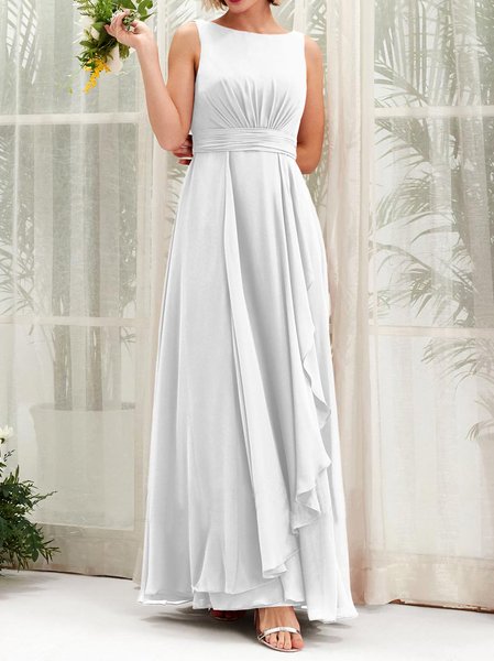 

Wedding Plain Crew Neck Elegant Loose Dress, White, Formal Dresses