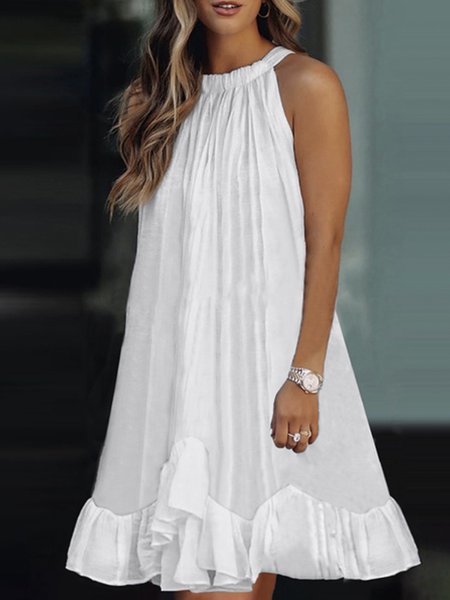 

Plain Daily Elegant Regular Fit Halter Dress, White, Mini Dresses