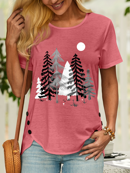 

Women’s Plant Tree Moon Wood Casual Loose T-Shirt, Pink, T-shirts