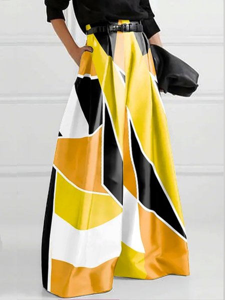 

Loose Urban Geometric Fashion Wide leg Pants, Yellow, Pants