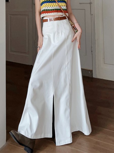

Daily Regular Fit Casual Plain Skirt, White, Skirts