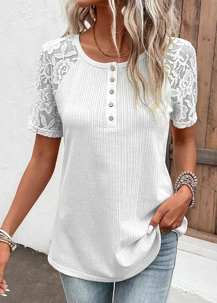 

Plain Loose Lace Casual Shirt, White, Shirts & Blouses