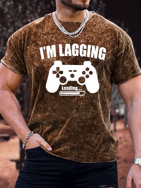 

Men's I'm Lagging Loading Funny Graphic Printing Crew Neck Text Letters Casual T-Shirt, Brown, T-shirts